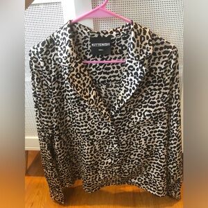 KITTENISH. SIZE S. Leopard print silk button up blouse. Never worn!